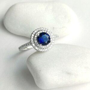 Lab Created Sapphire CZ Halo Ring size 8
